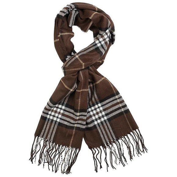 Super Soft Luxurious Cashmere Feel unisex Brown Plaid - Picture 1 of 6